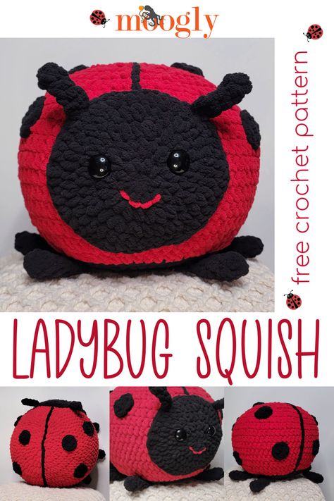 Ladybug Squish - or Love Bug! Free Crochet Pattern on Moogly Crochet Love Bug Free Pattern, Crochet Ladybug Pattern Free, Ladybug Crochet Pattern, Ladybug Crochet, Moogly Crochet, Free Heart Crochet Pattern, Crochet Ladybug, Crochet Heart Pattern, Bernat Blanket