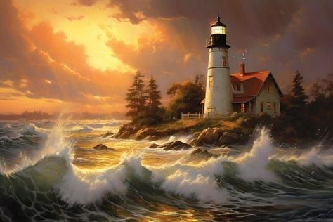 The Tempest | Thomas Kinkade Inspired Lighthouse Tempest Evening Canvas Print | Coastal Wall Art | Home Decor | Custom Artwork by CustomCanvasCurators Check out this stunning artwork 'Tempest Evening' by Thomas Kinkade! The interplay between light and darkness in this piece is just mesmerizing. I love the way the lighthouse symbolizes hope and resilience. It's a beautiful reminder that even in our stormiest moments, there's always a guiding light to lead us through. Absolutely breathtaking!... Original Canvas Painting, The Tempest, Light And Darkness, Elements Of Nature, Hope Symbol, Thomas Kinkade, Coastal Wall Art, Custom Canvas, Custom Artwork