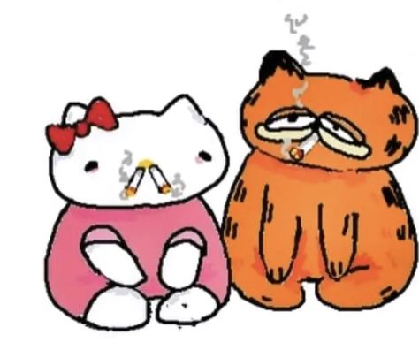 Garfield And Hello Kitty, Garfield Images, Images Hello Kitty, Kitty Pictures, Cartoon Cats, Hello Kitty Art, Hello Kitty Pictures, Puff And Pass, Hello Kitty Collection