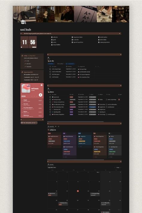 free notion templates Aesthetic Notion School, Notion School Templates, Dark Academia Notion Template, Supply List Template, Printable School Supplies, List Template Free Printable, Lunch List, Dark Academia University, University Notion