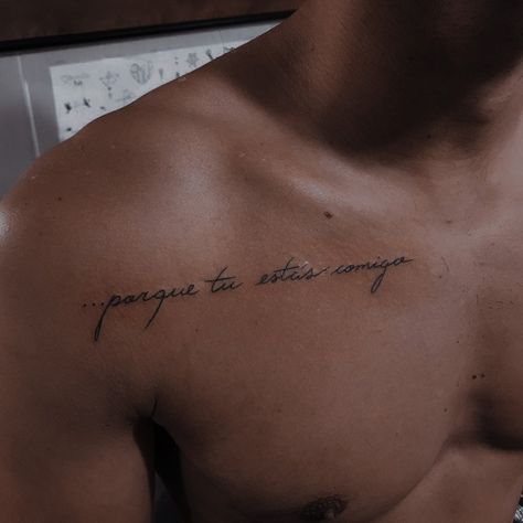 Fine Line Chest Tattoo Men, Men’s Word Chest Tattoo, Writing Tattoos Men, Word Tattoos Men, Chest Tattoo Quotes, Egyptian Eye Tattoos, Mens Body Tattoos, Underarm Tattoo, Tatuagem Masculina Pequena