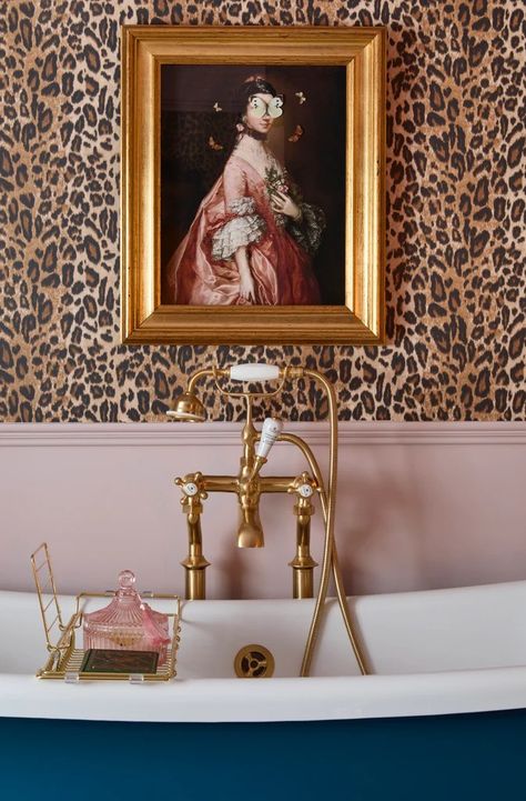 Renovation Nation: Wild for Leopard Print – Woodchip & Magnolia Eccentric Bathroom, Leopard Bathroom, Leopard Print Bathroom, Designed Bedroom, Magnolia Wallpaper, Pink Clouds Wallpaper, Cloud Paint, Leopard Print Wallpaper, French Inspired Home