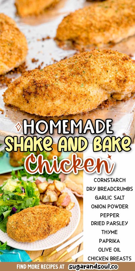 This Homemade Shake and Bake Chicken is classic comfort food that covers tender, juicy chicken with a spice-filled crunchy coating! Requires only 15 minutes of hands-on prep time, then let your oven do the rest! via @sugarandsoulco Homemade Chicken Shake And Bake, How To Season Baked Chicken, Shake And Bake Chicken Legs In The Oven, Homemade Shake And Bake Chicken Seasoning Mixes, Diy Shake And Bake Chicken Recipe, Crispy Shake And Bake Chicken, Healthy Shake And Bake Chicken, Homemade Chicken Recipes, Shack And Bake Chicken