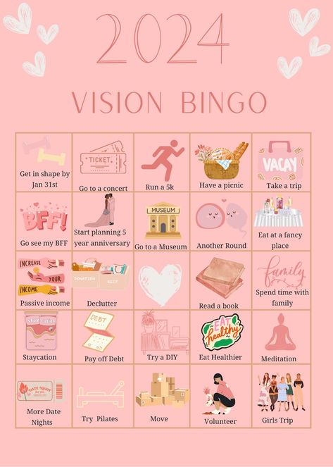 2024 Vision Board Bingo Template, Personal Goals Bingo Game, Aesthetic Vision Board Printable, Vision Board Activity, Vision Board Party - Etsy UK Vision Bored 2024, Vision Board Party Ideas Food, Vision Board Parties, Birthday Vision Board, Girl Time Ideas, July Vision Board, Vision Board Party Ideas, Vision Board Questions, Manifestation Games