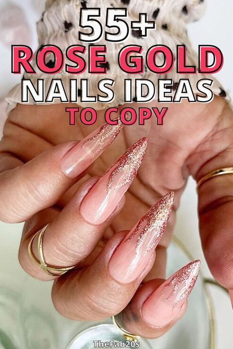 Stunning rose gold nail designs for the ultimate trendsetter. From elegant and chic to bold and glamorous, these nail ideas will take your style to the next level. Discover the magic of rose gold and find the perfect manicure that reflects your unique personality. Whether you prefer subtle accents or full-on metallic charm, these nail looks are sure to turn heads. Stay ahead of the fashion curve and unleash your inner diva with these captivating rose gold nails. Nail Ideas Rose Gold, Rose Gold Almond Nails, Rose Gold French Tip Nails, Rose Gold Nail Ideas, Rose Gold Nail, Gold French Tip, Gold Accent Nail, Sand Nails, White Nails With Gold