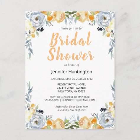 Boho Watercolor Floral Bridal Shower Postcard | #floral #boho #bubbly #bridalshowerinvitation #peach #floralbridalshowerinvitation #bridalshower #forher #spring #bridal Boho Floral Bouquet, Spring Bridal Shower, Summer Bridal Showers, Boho Watercolor, Floral Bridal Shower Invitations, Bridal Shower Brunch, Floral Bridal Shower, Bridal Shower Theme, Fancy Pants