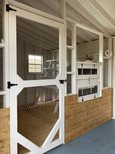 Chicken Coop Plans With Storage, Farm Feed Storage Ideas, Horse Stall Into Chicken Coop, Chicken Coop Divider Wall, Chicken Coop Feed Storage, Siding For Chicken Coop, Chicken Coop With Feed Room, Garage Chicken Coop Ideas, Chicken Coop With Storage Room