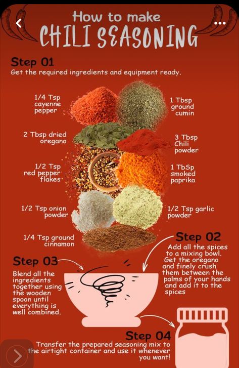 Spices For Chili Seasoning Mixes, Chili Soup Seasoning Recipe, Chili Spices Mix Recipe, Chilli Seasoning Diy, Spicy Seasoning Recipes, Mccormick Mild Chili Seasoning Recipe, Chill Seasoning Recipe, Seasonings For Chili, How To Make Chili Seasoning