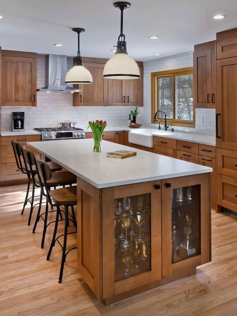 Honey Oak Kitchen, Best Backsplash, Color Cabinets, Modern Prairie, Honey Oak Cabinets, Kitchen 2024, Craftsman Kitchen, Flat Panel Cabinets, Kitchen Remodel Inspiration