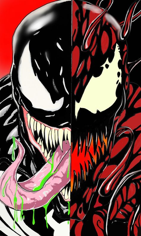 Venom X Carnage, Venom And Carnage Drawing, Cute Venom Art, Symbiote Concept Art, Carnage Drawing, Carnage Wallpaper, Spiderman Comic Art, Avengers Cartoon, Symbiotes Marvel