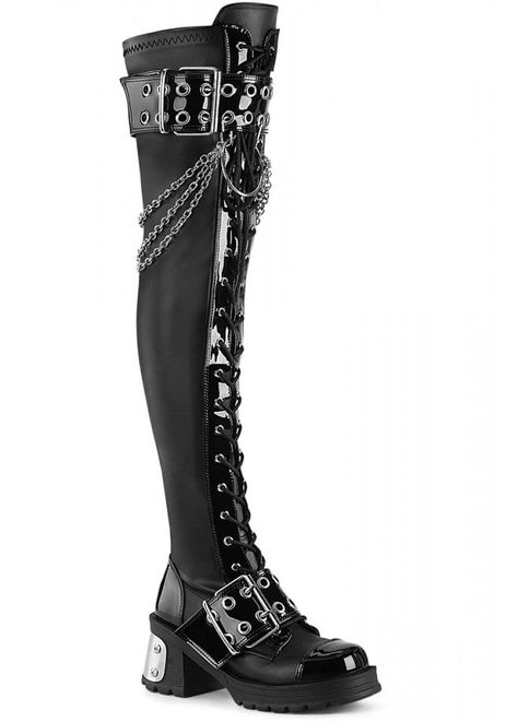 Lady Aesthetic, Stretch Thigh High Boots, Leather Thigh Boots, Demonia Boots, Leather Over The Knee Boots, Goth Boots, Gothic Boots, Horseshoe Ring, Vegan Leather Boots