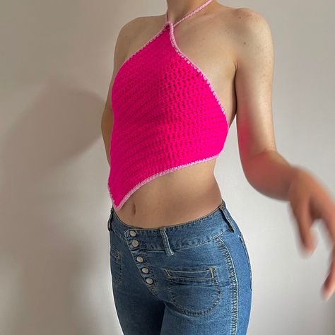 Crochet Halter Top, Crochet Halter, Crochet Halter Tops, Top Crop, Halter Crop Top, Pink Light, Handmade Crochet, Halter Top, Crochet Bikini