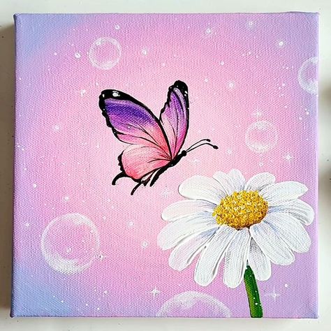 Rose And Butterfly Painting, Butterfly In Acrylic Painting, Butterfly On Flower Painting Acrylic, Mother’s Day Painting Ideas Butterfly, Butterfly Painting With Flowers, Flower Nature Drawing, Butterfly With Flowers Painting, Butterfly Painting Step By Step, Flowers With Butterfly Drawing