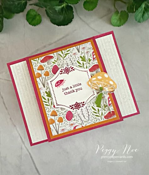 NEW VIDEO SNEAK PEEK: Terrific Toadstool Fun-Fold Card! - Pretty Paper Cards Su Terrific Toadstools, Stampin Up Terrific Toadstool, Stampin Up Terrific Toadstools, Terrific Toadstools Stampin Up Cards, Terrific Toadstools, Mushroom Cards, Sending Smiles, Mini Sales, Stampin Up Card Ideas