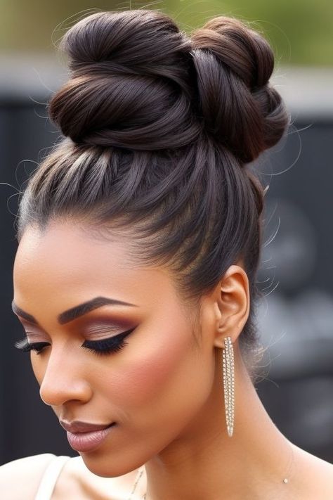 27+ Trendy Messy Bun Hairstyles for Black Women 22 African American Updo Hairstyles Wedding, Updo Hairstyles Classy, Black Hair Updo Hairstyles Classy, Up Bun Hairstyles, Black Hair Updo, African American Updo Hairstyles, Updo Hairstyles Wedding, Bun Hairstyles For Black Women, Hairstyles Classy