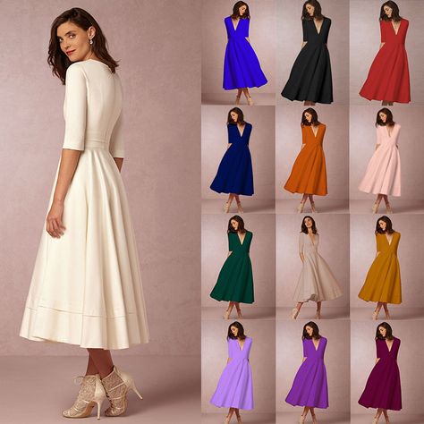 Plus Size Ball Gown, Vintage Long Dress, Ladies Gown, Rockabilly Dress, Autumn Dress, Solid Color Dress, Elegant Dresses For Women, Sleeve Women, Fashion Dresses Casual