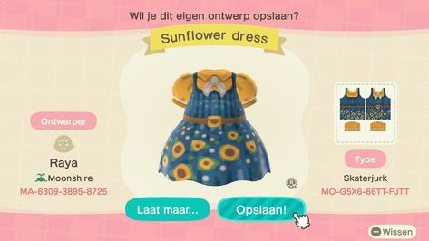 Sunflower dress 🌼🌻 #animalcrossing #acnh #animalcrossingnewhorizons #acnhdesigns #animalcrossingcommunity #animalcrossingdesigns Sunflower Dress Animal Crossing, Acnh Sunflower, Dress Animal Crossing, Country Outfit, Sunflower Dress, Country Farm, Country Outfits, Animal Crossing, Sunflower