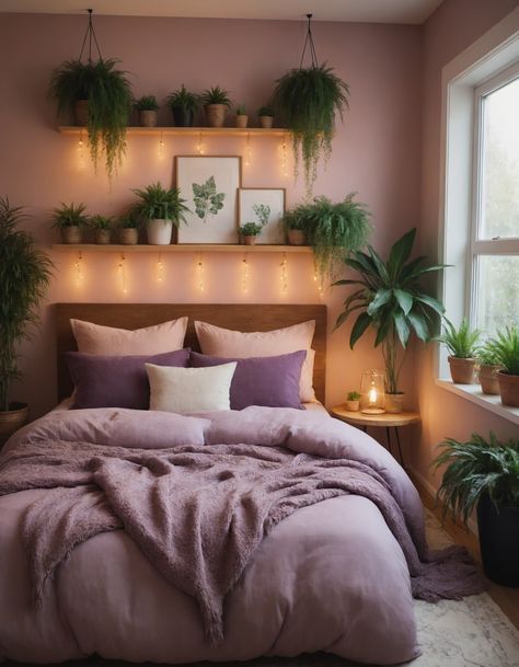 Purple Boho Bedroom, Colored Bedroom, Soft Purple Aesthetic, Purple Bedroom Ideas, Pink Bedroom, Soft Purple, Purple Aesthetic, Boho Bedroom, Cozy Bedroom