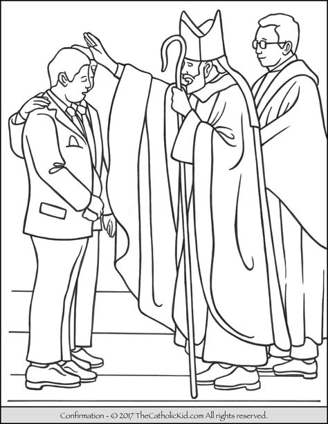 Sacrament of Confirmation Coloring Page. Catholic Coloring Pages, Sacrament Of Confirmation, 7 Sacraments, Lds Coloring Pages, Seven Sacraments, Catholic Sacraments, Catholic Confirmation, Saint Coloring, Family Coloring Pages