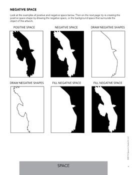 Element of Space - Free Negative Space Drawing Activity Worksheets Positive And Negative Space Painting, Drawing Negative Space, Negative Space Drawing Ideas, Negative And Positive Space Art, Perspective Theory, Negative Space Art Lesson, Positive And Negative Space Art, Draping Project, Element Of Space