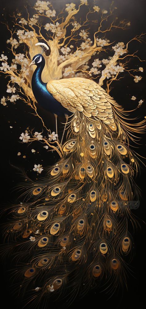 Golden Peacock, Peacock Art, Nature Art Painting, Birds Painting, Tattoo Sketches, Android Wallpaper, Asian Art, Nature Art, Collage Art