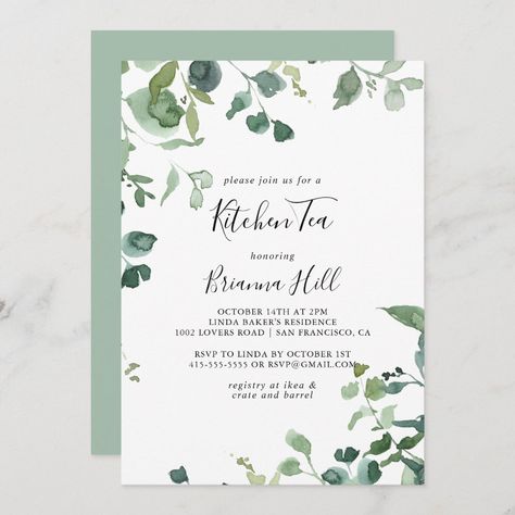 Kitchen Tea Invitations, Tea Invitations, Tea Bridal Shower Invitations, Artistic Tree, Elegant Engagement Party, Fancy Script, Art Invitation, Bridal Tea, Bridal Shower Tea