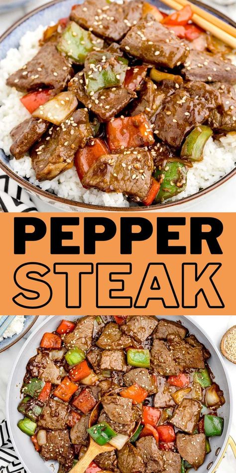 Pepper Steak Pepper Steak Recipe, Beef Steak Recipes, Beef Strips, Lo Mein, Pepper Steak, Healthier Recipes, Easy Weeknight Dinner, Juicy Steak, Steak Recipe