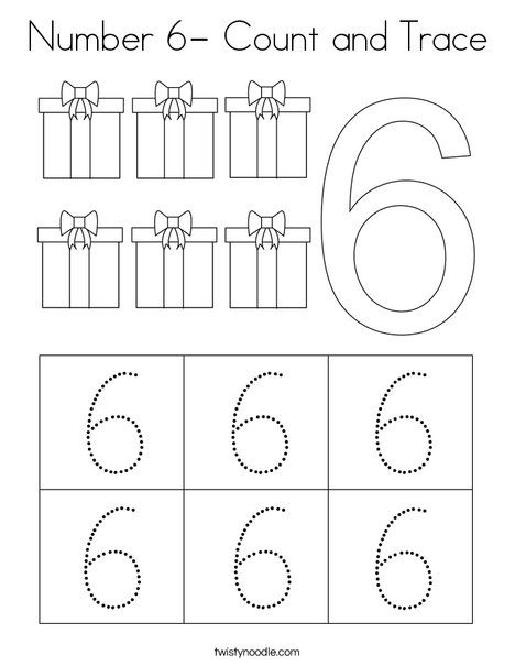 Number 6- Count and Trace Coloring Page - Twisty Noodle Number 1-6 Worksheet, 6 Worksheets Preschool, Number Six Worksheet, Number 6 Kindergarten Worksheets, Number 6 Coloring Page, Number 6 Tracing Worksheets, Number Six Activities Preschool, Number 6 Preschool Activities, Number 6 Activity