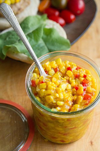 Sweet and Spicy Corn Relish Spicy Corn Relish, Corn Relish Recipes, Fridge Pickles, Toronto Style, Condiments Recipes, Fat Burger, Crumb Recipe, Corn Relish, Dog Cart