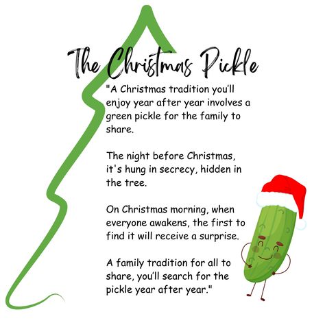 Pickle Ornament Tradition Printable, Christmas Pickle Printable, Pickle Ornament Tradition, Diy Pickle Ornament, Pickle Crafts, Christmas Pickle Tradition, Library Christmas, Christmas Pickle Ornament, Crochet Shrugs