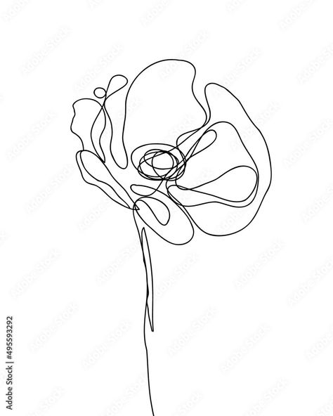 Flower art vector. Minimalist line drawing with a poppy flower for tattoo, prints, posters, cards, banners, flyers, printable. One line artwork. Vector design illustration image Stock Vector | Adobe Stock Flower For Tattoo, Tattoo Prints, Minimalist Line Drawing, Line Artwork, Card Banner, Poppy Flower, Image Illustration, Line Drawing, Vector Design