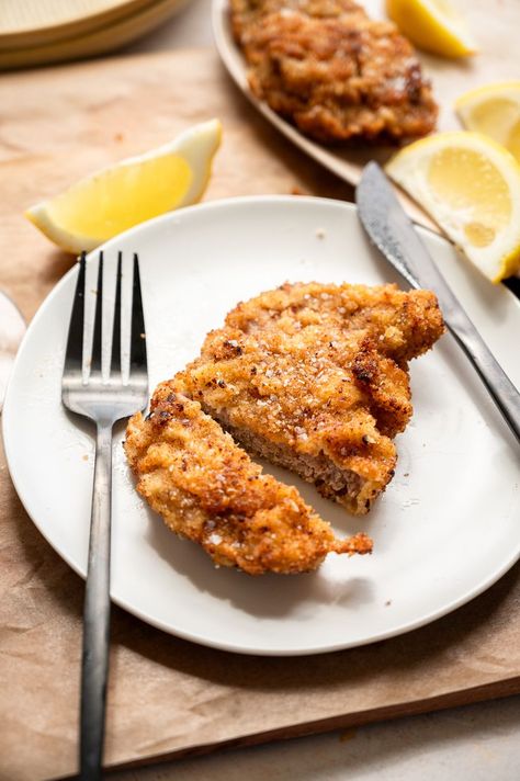 Weiner Schnitzel Recipe, Weiner Schnitzel, Schnitzel Recipe, Schnitzel Recipes, Veal Cutlet, Hot Dog Stand, Lemon Wedge, Pork Dishes, Favorite Recipes