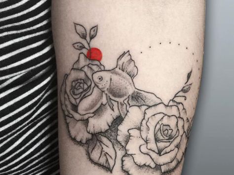 Pop Of Color Tattoo, Black And White Tattoo With Pop Of Color, Tattoo With Pop Of Color, Black Red Tattoo, Black And White Tattoo, Tiny Tats, Red Tattoos, White Tattoo, Black N White