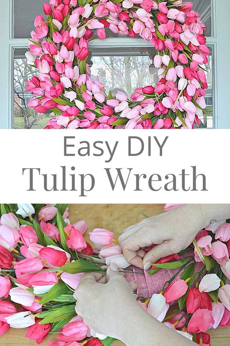 Tulip Wreath Diy, Diy Frühling, Burlap Wreaths, Diy Ostern, Tulip Wreath, Dekor Diy, Spring Fun, Diy Wreaths, Spring Wreaths