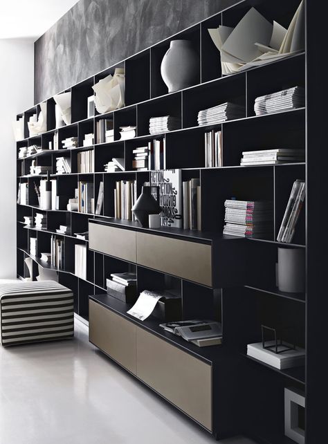 FLAT-C Bookcse DESIGNER:> ANTONIO CITTERIO Italia Design, Antonio Citterio, Regal Design, Wall Shelves Design, Bookcase Shelves, Shelf Design, Home Library, Book Shelf, Cabinet Design