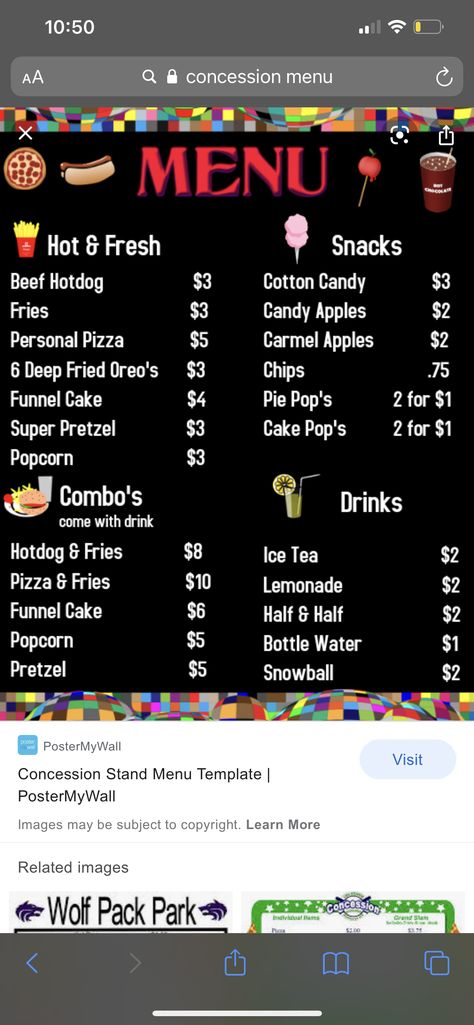 Small Concession Stand Ideas, Outdoor Concession Stand Ideas, Foods To Sell At Concession Stand, Concession Stand Sign Ideas, Diy Concession Stand Sign, Selling Candy At School Ideas, Snack Shack Ideas Concession Stands, Snack Bar Ideas Concession Stands, Concession Stand Menu Board