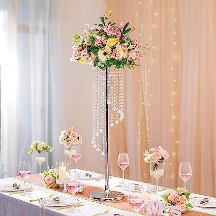 stunning design perfect for my wedding day on the tables Tall Vase Wedding Centerpieces, Crystal Centerpieces Wedding, Candelabra Wedding Centerpieces, Chandelier Centerpiece, Tall Flower Vase, Wedding Vase Centerpieces, Candelabra Centerpiece, Vase Centerpiece, Tall Wedding Centerpieces