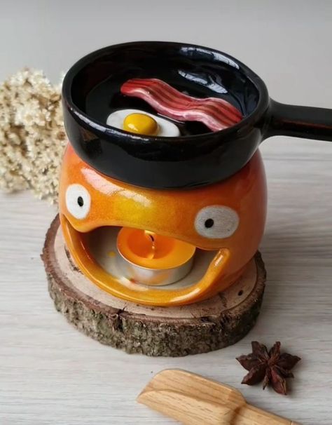 Calcifer Pottery, Studio Ghibli Apartment Ideas, Studio Ghibli Stuff, Studio Ghibli Ceramics, Clay Studio Ghibli, Calcifer Clay, Scenic Drawings, Ghibli Ceramics, Studio Ghibli Pottery