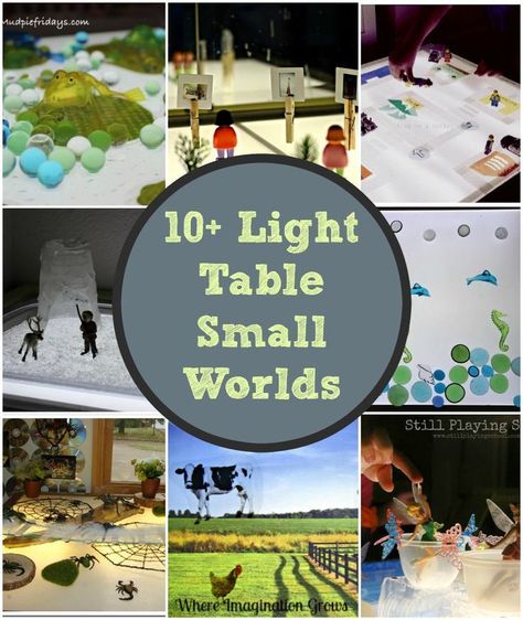 10+ fun small world activities for kids to try on the light table! Great for preschoolers! Engaging ways for kids to learn through play World Activities For Kids, Small World Activities, Montessori Jobs, Play Prompts, Light Box Activities, Space Learning, Kids Exploring, Small World Play, Toddler Learning Activities