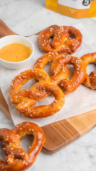 Healthy Recipes: Protein Soft Pretzels – Flourish Greek Yogurt Baking, Healthy Pretzels, Healthy Recipes Protein, Recipes Protein, Pretzel Dough, Protein Pancake Mix, Baking Soda Bath, Healthy Protein Meals, Protein Packed Meals