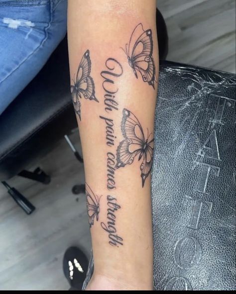 Inspirational Quotes Tattoos For Black Women, Simple Side Wrist Tattoo, Side Arm Tattoos For Women Butterfly, Simple Meaningful Tattoos For Women Arm, Woman Side Arm Tattoo, Everything Happens For A Reason Tattoo With Butterflies, Small Tattoos On Forearm For Women, Music Quote Tattoos For Women, Cute Simple Arm Tattoos