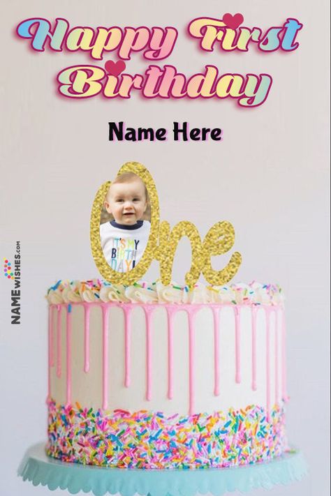 Try this Lovely image to wish your niece or daughter first birthday. Wish her by adding photo and name of little angel. Send the downloaded image to her. Daughter First Birthday, Happy 1st Birthday Wishes, Niece Birthday Wishes, Girls First Birthday Cake, 1st Birthday Wishes, Birthday Cake With Name, Birthday Wishes With Name, Cake With Name, Lace Crowns