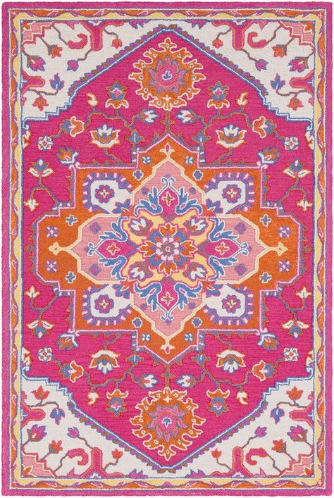 Withams Hand Tufted Wool Bright Pink/Bright Orange Area Rug Orange Carpet, Rug Direct, Pink Area Rug, Rugs Usa, Orange Area Rug, Carpet Design, Blue Wool, Floral Rug, Traditional Rugs