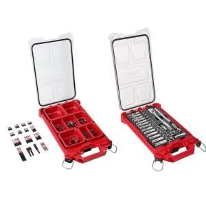 Milwaukee 3/8 in. Drive SAE Ratchet and Socket Mechanics Tool Set with Packout Case (28-Piece)-48-22-9481 - The Home Depot Geometry Help, Ratchet Tool, Mechanics Tool Set, Milwaukee Tools, Clear Top, Modular Storage, Mechanic Tools, Combo Kit, Socket Set