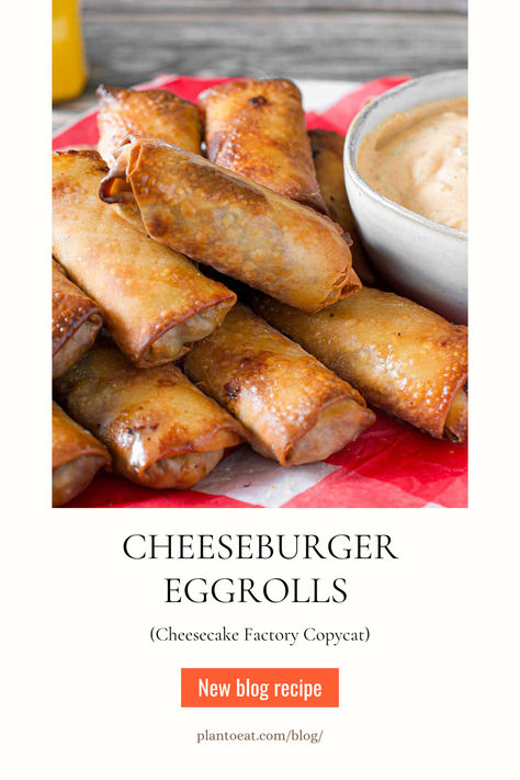 It’s copycat month at the Plan to Eat blog and Linda of Sip + Sanity is here with Cheesecake Factory Copycat Cheeseburger Egg Rolls! 🤤 Perfect for family dinners and gatherings, game nights, parties and more - find the recipe on our blog! Cheesecake Factory Cheeseburger Eggrolls, Cheeseburger Eggrolls Cheesecake Factory, Cheesecake Factory Avocado Egg Rolls Sauce, Cheeseburger Spring Rolls Cheesecake Factory, Cheesecake Factory Tex Mex Egg Rolls, Cheesecake Factory Avocado Egg Rolls, Hamburger With Egg, Cheeseburger Egg Rolls, Cheesecake Factory Copycat