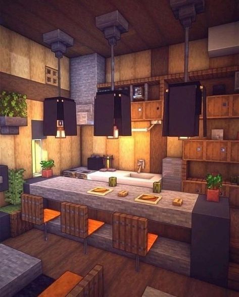 Minecraft Restaurant, Mansion Minecraft, Minecraft House Interior, Minecraft Kitchens, Interior Minecraft, Case Minecraft, Minecraft Decoration, Rumah Minecraft Sederhana, Minecraft Mansion