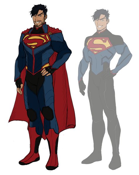 Adult Conner as Superman Wanted to design my own version of the Supersuit so might as well be for Conner. More like a kryptonian military uniform than a leotard kinda suit. Dc Kryptonian Oc, Dc Artwork, Ashe League Of Legends, Conner Kent, Superman Suit, Dc Comics Heroes, Superman Art, Dc Comics Artwork, Superhero Characters