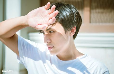 Man covering his face from the sun | free image by rawpixel.com Anime Hands, Asian Man, Man Sitting, Art Folder, Cute Asian Guys, Man Images, Character Poses, Art Poses, Anime Poses Reference