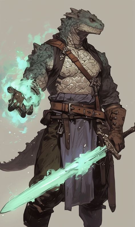 Dnd Character Design Druid, Lizardfolk Character Design, Lizard Man Character Design, Humanoid Fantasy Races, Dnd Fighter Character Design, Dnd Character Concept Art, Dnd Characters Art, Lizardfolk Dnd, Dnd Races Character Design