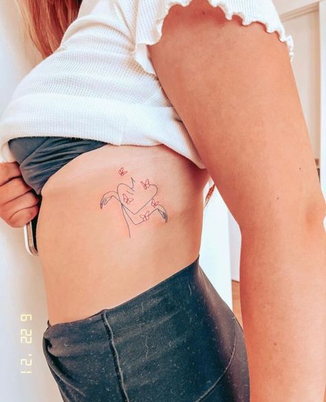 Self Love Rib Tattoo, Love Rib Tattoo, Cute Rib Tattoos For Women, Rib Tats, Peace Sign Tattoos, Simple Heart Tattoos, Love Symbol Tattoos, Rib Tattoos For Women, Self Love Tattoo